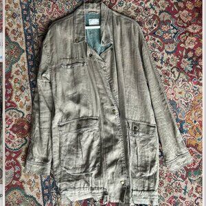 Free people army green trench coat with gold stitching